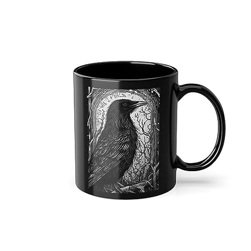 Wikinger Tasse Schwarz - Viking Rabe Kaffeetasse 330ml - Beidseitig Bedruckt - Gothic Kaffeebecher - Küche Zubehör - Teetasse - Bürotasse - Mittelalter Wikinger Deko von PlimPlom