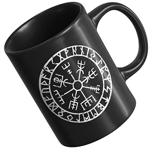 Wikinger Tasse - Wikinger Deko - Vegvisir Runen Kaffeetasse Schwarz Beidseitig Bedruckt - Viking Tasse von PlimPlom