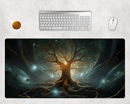 Yggdrasil Mauspad XXL, Wikinger Schreibtischunterlage Groß, Mousepad Rutschfest, Gamer Maus Pad, Gaming PC Computer Zubehör, Schreibtisch Matte, Büro Deko (60x35cm) von PlimPlom