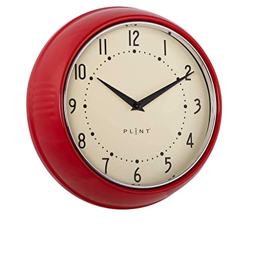 PLINT Retro Wanduhr Silent Non-Ticking Decorative Red Color Wall Clock, Retro Style Wall Decoration for Kitchen Living Room Home, Office, Schule, Easy to Read Large Numbers von Plint