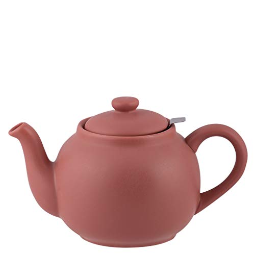 Plint Teekanne, Stövchen - 1,5 Liter - Terracota Rose - Dunkelgrau - Steingut mit Edelstahl Sieb von Plint