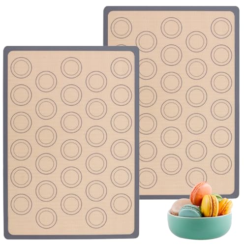 2Stück Backmatte Macarons Silikon,Backmatte aus Silikon für Macaron Keks,BPA Frei Macarons Silikonmatte,Graue Anti-Rutsch-Backmatte Rechteckig,für Macarons,Pizza,Kekse und Brote von Plipdhy