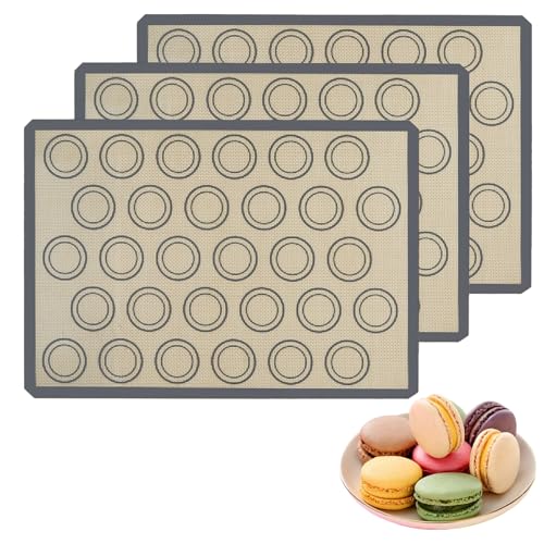 3Stück Backmatte aus Silikon für Macaron,Wiederverwendbar Macarons Backset,Rutschfeste Backunterlage,Graue Antihaft-Macaron-Backmatte,für Macarons,Brote,Pizzen,Fondant,Gebäck von Plipdhy