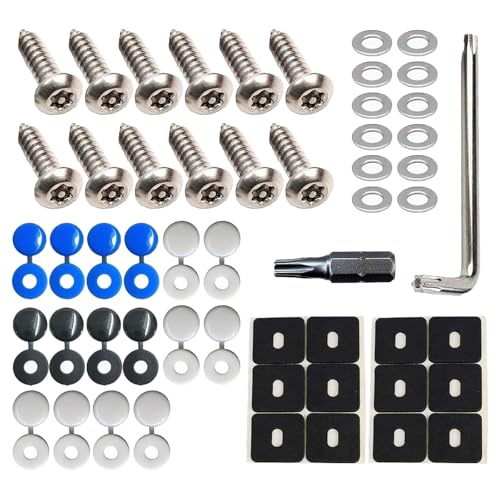 Anti Diebstahl Kennzeichen Schrauben Fitting Kit，Kennzeichen Schrauben mit Kappen Universal Edelstahl Auto Nummernschild Schrauben und Kappen Set für Autos und Motorräder von Plipdhy