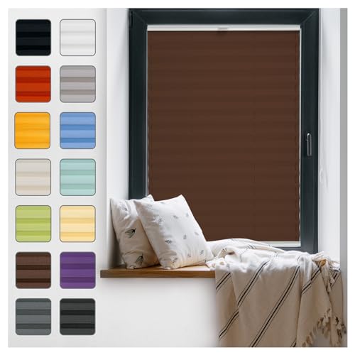 Fenster Plissee ohne Bohren zum Kleben Innenrahmen - Thermo Plisseerollo Innen - Rollo Jalousie, Halterungen auf Rahmen, Faltrollo, Sichtschutz, Blickdicht, für Fenster & Tür - Braun, 40 x 80 cm von Plisart