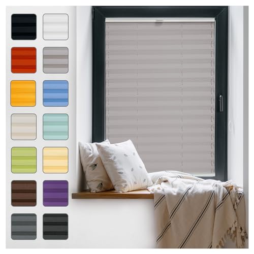 Fenster Plissee ohne Bohren zum Kleben Innenrahmen - Thermo Plisseerollo Innen - Rollo Jalousie, Halterungen auf Rahmen, Faltrollo, Sichtschutz, Blickdicht, für Fenster & Tür - Grau, 30 x 80 cm von Plisart