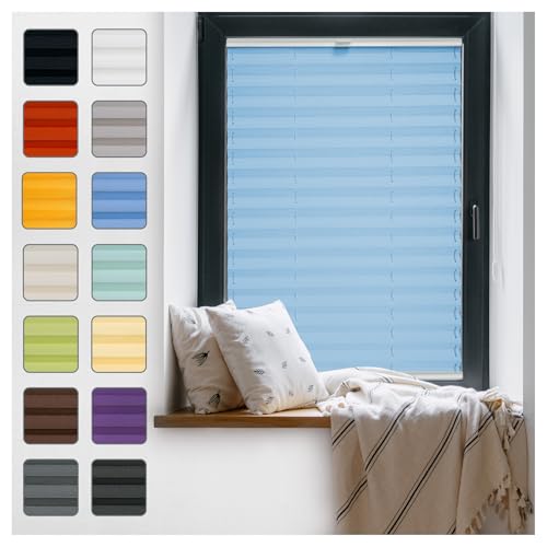 Fenster Plissee ohne Bohren zum Kleben Innenrahmen - Thermo Plisseerollo Innen - Rollo Jalousie, Halterungen auf Rahmen, Faltrollo, Sichtschutz, Blickdicht, für Fenster & Tür - Lichtblau, 95 x 130 cm Fenster Plissee ohne Bohren zum Kleben Innenrahmen - Thermo Plisseerollo Innen - Rollo Jalousie, Halterungen auf Rahmen, Faltrollo, Sichtschutz, Blickdicht, für Fenster & Tür - Lichtblau, 95 x 130 cm von Plisart