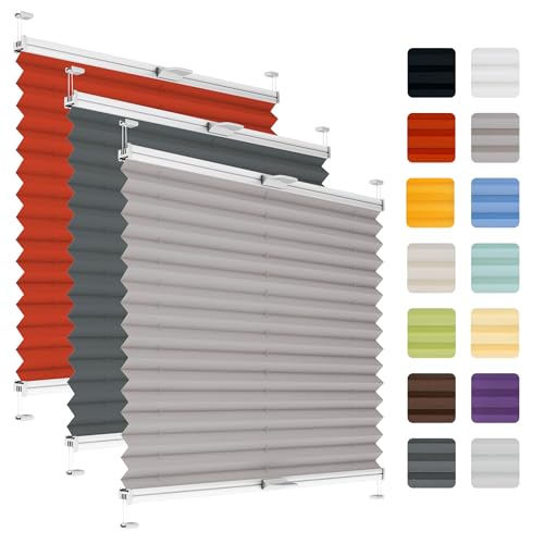 Fenster Plissee ohne Bohren zum Kleben auf Rahmen - Thermo Plisseerollo Innen - Rollo Jalousie, auf den Fensterrahmen, Faltrollo, Sichtschutz, Blickdicht, für Fenster & Tür - Grau, 100 x 180 cm von Plisart