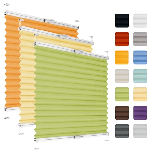 Fenster Plissee ohne Bohren zum Kleben auf Rahmen - Thermo Plisseerollo Innen - Rollo Jalousie, auf den Fensterrahmen, Faltrollo, Sichtschutz, Blickdicht, für Fenster & Tür - Grün, 100 x 220 cm von Plisart