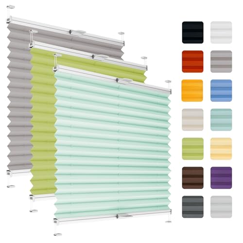 Fenster Plissee ohne Bohren zum Kleben auf Rahmen - Thermo Plisseerollo Innen - Rollo Jalousie, auf den Fensterrahmen, Faltrollo, Sichtschutz, Blickdicht, für Fenster & Tür - Mint, 110 x 130 cm von Plisart