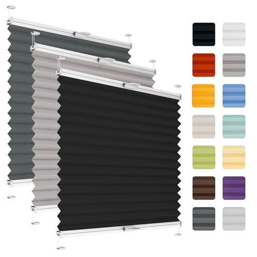 Fenster Plissee ohne Bohren zum Kleben auf Rahmen - Thermo Plisseerollo Innen - Rollo Jalousie, auf den Fensterrahmen, Faltrollo, Sichtschutz, Blickdicht, für Fenster & Tür - Schwarz, 105 x 120 cm Fenster Plissee ohne Bohren zum Kleben auf Rahmen - Thermo Plisseerollo Innen - Rollo Jalousie, auf den Fensterrahmen, Faltrollo, Sichtschutz, Blickdicht, für Fenster & Tür - Schwarz, 105 x 120 cm von Plisart