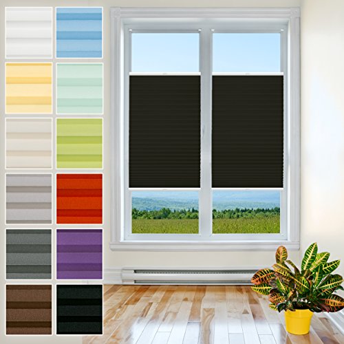 Klemmfix Plissee Ohne Bohren - 105 cm x 70 cm - Plissee Klemmfix Rollo Schwarz - Plissees für Fenster - Jalousien zum Klemmen - Plisee Rollo Ohne Bohren Klemmfix - Plisseerollo - Plisses - Plisse von Plisart