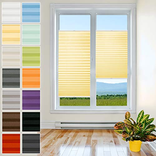 Klemmfix Plissee Ohne Bohren - 25 cm x 130 cm - Plissee Klemmfix Rollo Gelb - Plissees für Fenster - Jalousien zum Klemmen - Plisee Rollo Ohne Bohren Klemmfix - Plisseerollo - Plisses - Plisse von Plisart