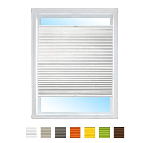 Plissee NACH MAß zum Anschrauben/Rollo Jalousie, Halterungen zum Schrauben, mit Bohren/Faltrollo für Fenster/Farbe & Größe wählbar (Weiß, Breite: 111-120cm, Höhe: 131-150cm) von Plisart