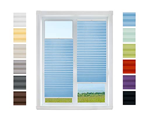 Plissee Rollo NACH MAß Klemmfix ohne Bohren - TOP QUALITÄT Pearl Stoffkollektion | Easyfix klemmträger Faltrollo Jalousie Sichtschutz, Sonnenschutz für Fenster (Lichtblau, B: 81-90cm, H: 111-130cm) von Plisart