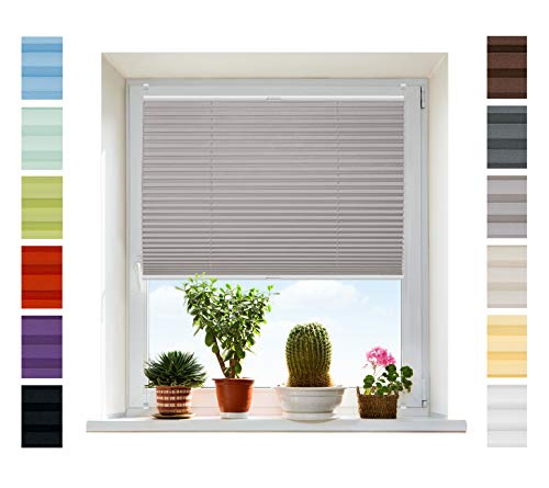 Plissee Rollo NACH MAß Klemmfix ohne Bohren - TOP QUALITÄT Pearl Stoffkollektion | Easyfix Metall Klemmträger | Faltrollo Sichtschutz, Sonnenschutz für Fenster [Grau, B: 81-90cm, H: 131-150cm] von Plisart