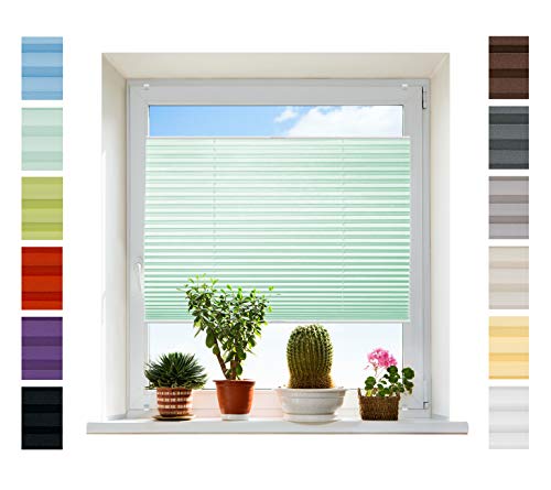 Plissee Rollo NACH MAß Klemmfix ohne Bohren - TOP QUALITÄT Pearl Stoffkollektion | Easyfix Metall Klemmträger | Faltrollo Sichtschutz, Sonnenschutz für Fenster [Mint, B: 101-110cm, H: 111-130cm] von Plisart