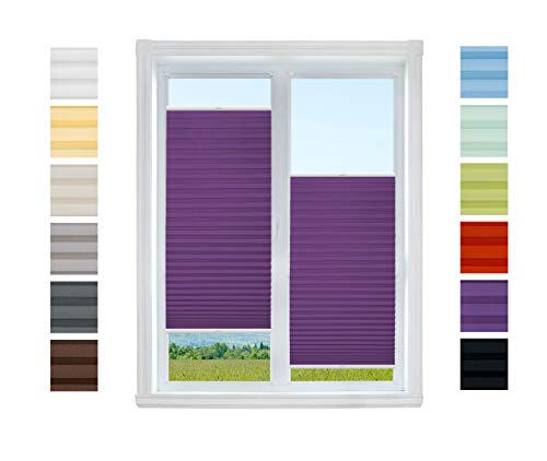 Plissee Rollo NACH MAß Klemmfix ohne Bohren - TOP QUALITÄT Pearl Stoffkollektion | Easyfix klemmträger Faltrollo Jalousie Sichtschutz, Sonnenschutz für Fenster (Violett, B: 101-110cm, H: 91-110cm) von Plisart