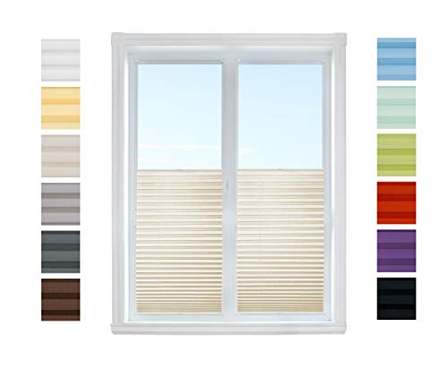 Plissee Rollo NACH MAß zum Anschrauben | TOP QUALITÄT Pearl Stoffkollektion | Halterungen zum Schrauben | Faltrollo Jalousie, Sichtschutz, Sonnenschutz Fenster (Creme, B: 35-40cm, H: 171-190cm) von Plisart