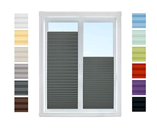 Plissee Rollo NACH MAß zum Anschrauben | TOP QUALITÄT Pearl Stoffkollektion | Halterungen zum Schrauben | Faltrollo Jalousie, Sichtschutz, Sonnenschutz Fenster (Grafit, B: 91-100 cm, H: 91-110cm) von Plisart