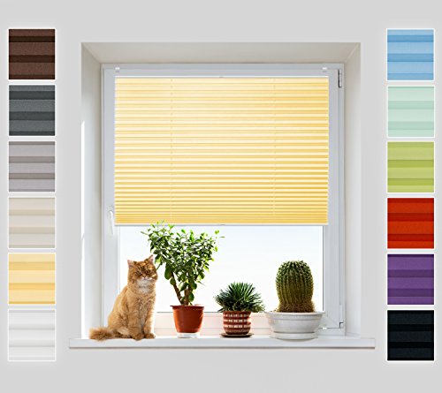 Plissee Rollo ohne Bohren - Jalousie mit easyfix Metall Klemmträger | SUPER Pearl Stoffkollektion | Leicht zu montieren | Faltrollo Sichtschutz, Sonnenschutz, Fenster - [Gelb, B: 80cm, H: 100cm] von Plisart
