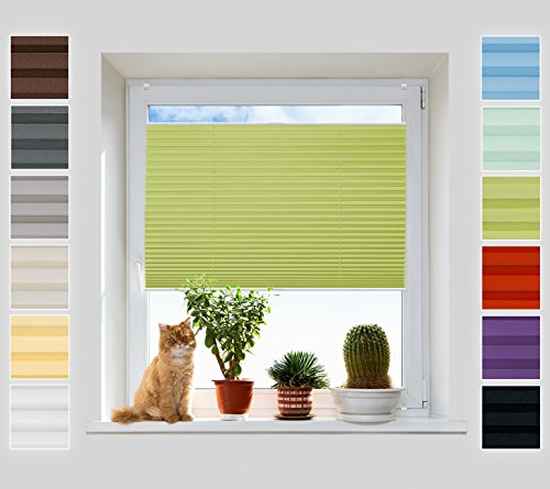 Plissee Rollo ohne Bohren - Jalousie mit easyfix Metall Klemmträger | SUPER Pearl Stoffkollektion | Leicht zu montieren | Faltrollo Sichtschutz, Sonnenschutz, Fenster - [Grün, B: 75cm, H: 200cm] von Plisart