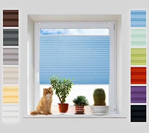 Plissee Rollo ohne Bohren - Jalousie mit easyfix Metall Klemmträger | SUPER Pearl Stoffkollektion | Leicht zu montieren | Faltrollo Sichtschutz, Sonnenschutz, Fenster - [Lichtblau, B: 95cm, H: 220cm] von Plisart