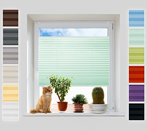 Plissee Rollo ohne Bohren - Jalousie mit easyfix Metall Klemmträger | SUPER Pearl Stoffkollektion | Leicht zu montieren | Faltrollo Sichtschutz, Sonnenschutz, Fenster - [Mint, 35 cm x 80 cm] von Plisart