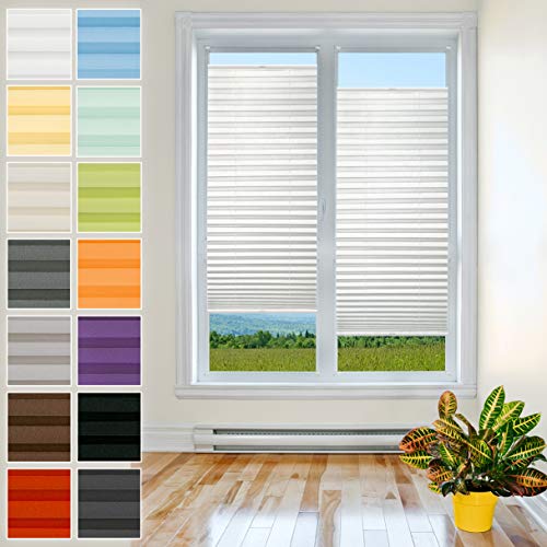 Plissee Rollo zum Anschrauben - TOP QUALITÄT Pearl Stoffkollektion | Rollo Jalousie, Halterungen zum Schrauben | Faltrollo Sichtschutz und Sonnenschutz, Fenster [Weiß, 45 cm x 90 cm] von Plisart
