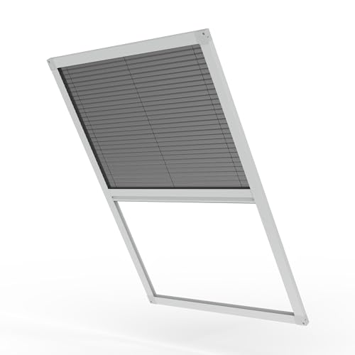 Fliegengitter Plissee Dachfenster nach Maß – Insektenschutz für schräge Dachfenster zum vertikalen Schieben, Innenmontage an Wand oder in der Leibung – Fiberglasgewebe & Aluminiumprofile von Plissee Fliegengitter