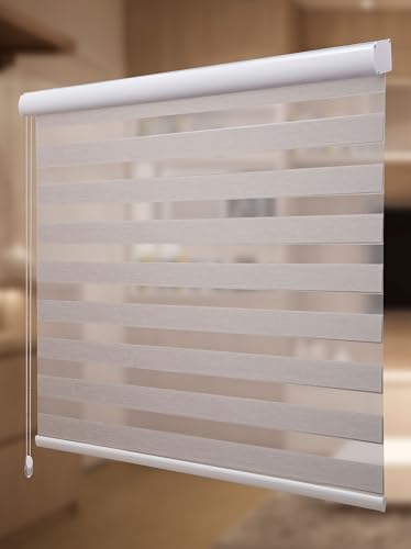 PlisseeOnline Doppelrollo Duorollo mit Alu Kassette Weiß 100% Polyester Breite: 100 cm Höhe: 200 cm Blickdicht Deckenmontage Freihängend für Fenster und Türen Raffrollo Seitenzugrollo Zebra Perde von PlisseeOnline