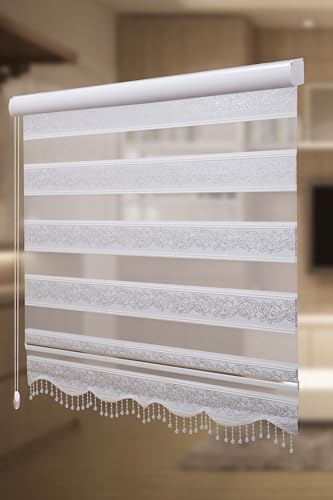 PlisseeOnline Doppelrollo Duorollo mit Alu Kassette und Motiv Rankenmuster und Perlen Breite: 120 cm Höhe: 200 cm Blickdicht Freihängend Zebra Perde Mit Motiv Weiß Silber Glitzer PlisseeOnline Doppelrollo Duorollo mit Alu Kassette und Motiv Rankenmuster und Perlen Breite: 120 cm Höhe: 200 cm Blickdicht Freihängend Zebra Perde Mit Motiv Weiß Silber Glitzer von PlisseeOnline