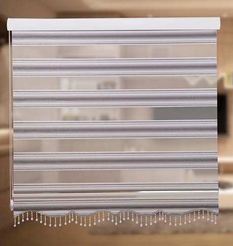 PlisseeOnline Doppelrollo Duorollo mit Alu Kassette und Motiv Rankenmuster und Perlen Breite: 180 cm Höhe: 200 cm Blickdicht Deckenmontage von PlisseeOnline