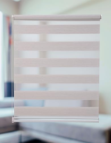 PlisseeOnline Doppelrollo Klemmfix ohne Bohren Beige mit Perlen Duo Rollo für Fenster und Türen Plissee Rollo Gardine 80 x 150 cm Blickdicht Klemmrollo mit Perlen Seitenzugrollo von PlisseeOnline