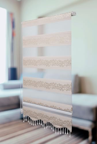 PlisseeOnline Doppelrollo Klemmfix ohne Bohren Gold Silber mit Muster und Perlen Duo Rollo für Fenster und Türen Plissee Rollo Gardine 70 x 150 cm Blickdicht Klemmrollo mit Perlen Seitenzugrollo PlisseeOnline Doppelrollo Klemmfix ohne Bohren Gold Silber mit Muster und Perlen Duo Rollo für Fenster und Türen Plissee Rollo Gardine 70 x 150 cm Blickdicht Klemmrollo mit Perlen Seitenzugrollo von PlisseeOnline