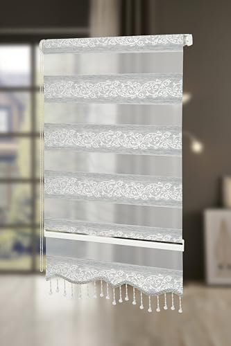 PlisseeOnline Doppelrollo Klemmfix ohne Bohren Grau Silber mit Muster und Perlen Duo Rollo für Fenster und Türen Plissee Rollo Gardine 100 x 150 cm Blickdicht Klemmrollo mit Perlen Seitenzugrollo PlisseeOnline Doppelrollo Klemmfix ohne Bohren Grau Silber mit Muster und Perlen Duo Rollo für Fenster und Türen Plissee Rollo Gardine 100 x 150 cm Blickdicht Klemmrollo mit Perlen Seitenzugrollo von PlisseeOnline