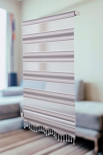 PlisseeOnline Doppelrollo Klemmfix ohne Bohren Grau Weiß Glitzer mit Perlen Duo Rollo für Fenster und Türen Plissee Rollo Gardine 110 x 150 cm Blickdicht Klemmrollo mit Perlen Seitenzugrollo PlisseeOnline Doppelrollo Klemmfix ohne Bohren Grau Weiß Glitzer mit Perlen Duo Rollo für Fenster und Türen Plissee Rollo Gardine 110 x 150 cm Blickdicht Klemmrollo mit Perlen Seitenzugrollo von PlisseeOnline