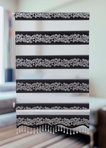 PlisseeOnline Doppelrollo Klemmfix ohne Bohren Schwarz Silber mit Muster und Perlen Duo Rollo für Fenster und Türen Plissee Rollo Gardine 60 x 150 cm Blickdicht Klemmrollo mit Perlen Seitenzugrollo PlisseeOnline Doppelrollo Klemmfix ohne Bohren Schwarz Silber mit Muster und Perlen Duo Rollo für Fenster und Türen Plissee Rollo Gardine 60 x 150 cm Blickdicht Klemmrollo mit Perlen Seitenzugrollo von PlisseeOnline