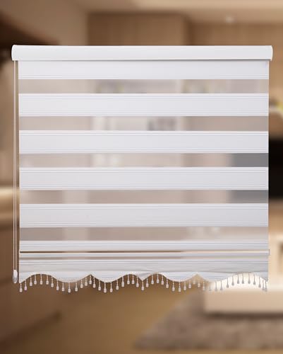 PlisseeOnline Double Roller Blind with Aluminium Cassette and Vine Pattern and Beads Width: 180 cm Height: 200 cm Opaque Ceiling Mounting Free-Hanging Ceiling Mounting with Clips Roman Blind Cassette von PlisseeOnline