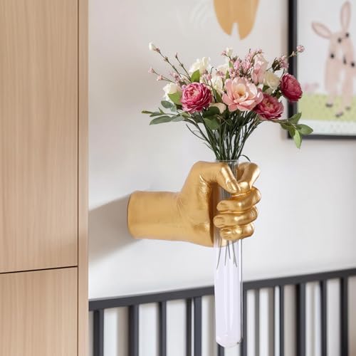 Handwandvase, goldene Handskulptur für kinetische Kunst, einzigartige gruselige Wanddekoration, Hängevase für einzigartige Dekoration in Wohnzimmer, Eingang und Zimmer, Palmistry-Vase, Statue (Gold) von PlivBloom