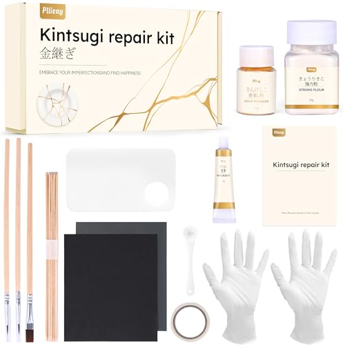 Pllieay Kintsugi Reparaturset Gold, Lebensmittelsicherheit Natürlicher Rohlack Kintsugi Kit, Kunst Kintsugi Craft Kintsugi Reparaturset Kintsugi Keramik Reparaturset Authentisches Kintsugi von Pllieay