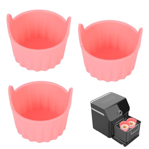 Plliocse 3 Stück Air Fryer Eierpochierer, Silikon-Auflaufförmchen für Luftfritteuse, Luftfritteuse, Eierform (Rosa) von Plliocse