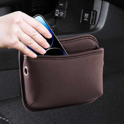 Plliocse Autotaschen-Organizer, Konsolen-Seiten-Organizer-Tasche, Leder, Auto-Seitentasche für Sonnenbrillen, Kleber, hinterlässt keine Spuren (braun) von Plliocse
