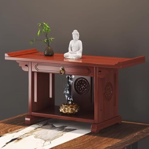 Chinesischer Bambus-Schrein altartisch meditation mit Ausziehbarem Tablett und Statuensockel kleiner altartisch für Meditation & Gebet – Geeignet für Tischflächen.(Red,50X25X28CM/19.7X9.8X11IN) von Pllrbvshs