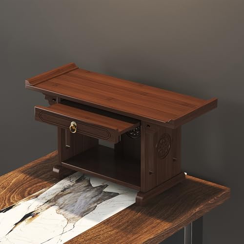 Chinesischer Bambus-Schrein altartisch meditation mit Ausziehbarem Tablett und Statuensockel kleiner altartisch für Meditation & Gebet – Geeignet für Tischflächen.(Walnut,40X25X28CM/15.7X9.8X11IN) von Pllrbvshs
