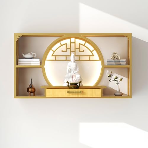 Großer wandmontierter Metallschrein Altar-meditationstisch mit LED-Beleuchtung, Sockel für Buddha-Statue, Gebetstisch mit versteckter Schublade und altartisch.(A,80X25X45CM/31.5X9.8X17.7IN) von Pllrbvshs
