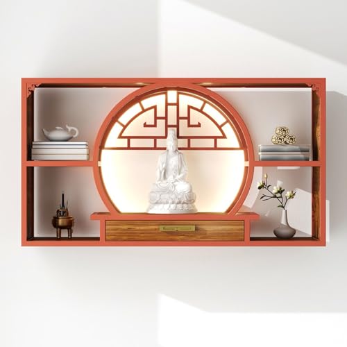 Großer wandmontierter Metallschrein Altar-meditationstisch mit LED-Beleuchtung, Sockel für Buddha-Statue, Gebetstisch mit versteckter Schublade und altartisch.(B,80X25X45CM/31.5X9.8X17.7IN) von Pllrbvshs