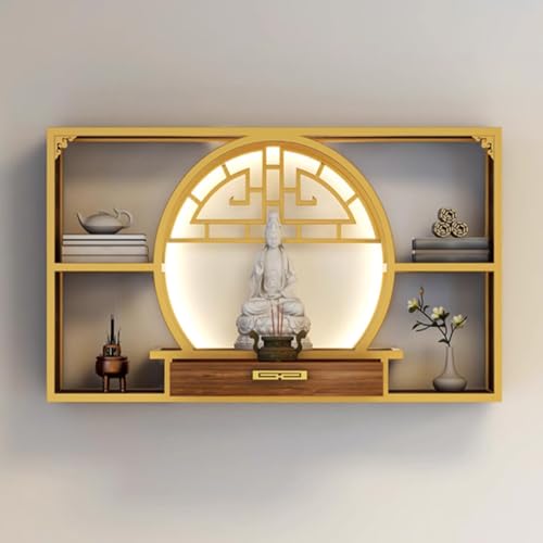 Großer wandmontierter Metallschrein Altar-meditationstisch mit LED-Beleuchtung, Sockel für Buddha-Statue, Gebetstisch mit versteckter Schublade und altartisch.(C,80X25X45CM/31.5X9.8X17.7IN) von Pllrbvshs