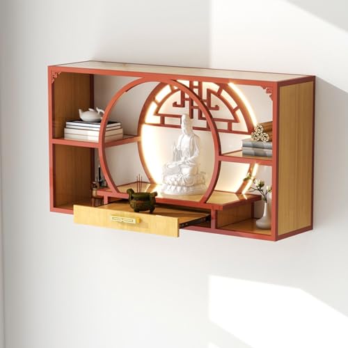 Großer wandmontierter Metallschrein Altar-meditationstisch mit LED-Beleuchtung, Sockel für Buddha-Statue, Gebetstisch mit versteckter Schublade und altartisch.(D,80X25X45CM/31.5X9.8X17.7IN) von Pllrbvshs