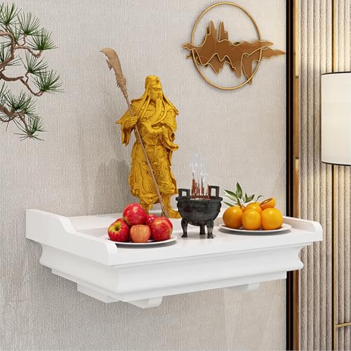 Kleiner wandmontierter Altartisch Holz, persönlicher Altartisch für Zuhause als spiritueller Puja-Tisch, Gebetstisch für Wohnzimmer, Wandregal zur Präsentation.(White) von Pllrbvshs